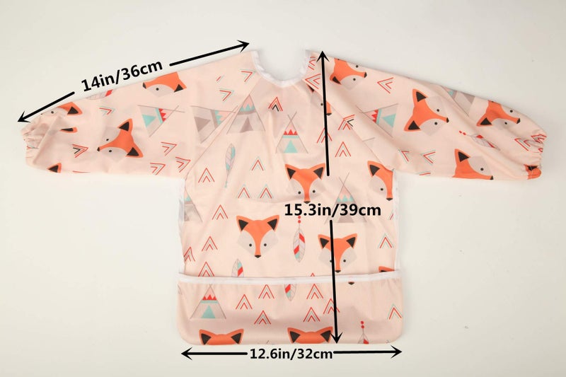 Sigzagor Baby Bib Long Sleeved Shirt With Pocket 1-3 years old Toddler Painting Drawing (Fox Owl) - Image 4